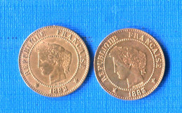 2  Cents  1883 +1882 - 2 Centimes