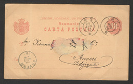 ROMANIA TO BELGIUM - POSTCARD STATIONERY - 1893. - Other & Unclassified