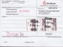 Denmark GiroBank Indbetalingskort Line Cds. ROSENGÅRD POSTEKSP. 2, 1994 Postsag 3-Stripe Cz. Slania (2 Scans) - Brieven En Documenten