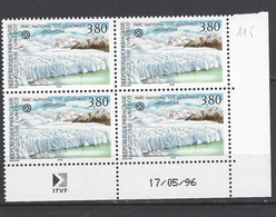 CD 115 FRANCE 1996 TIMBRE SERVICE UNESCO PARC NATIONAL LOS GLACIARES ARGENTINE  COIN DATE 115 : 17 / 5 / 96 - Service