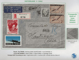 AIR FRANCE 1940 HELVETIA Switzerland Air Mail Cover > CHILE Propaganda Label Swiss Military Aviation Flieger Regiment - Storia Postale