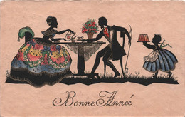 Silhouette - Carte Fantaisie Bonne Année En Silhouettes Colorées  - Carte Postale Ancienne - Silueta