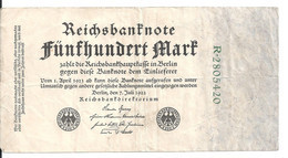 ALLEMAGNE 500 MARK 1922 VF P 74 - 500 Mark