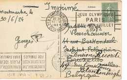 JEUX OLYMPIQUES 1924 -  MARQUE POSTALE - TIR DE CHASSE - ESCRIME - JOUR DE COMPETITION - 30-06 - - Ete 1924: Paris