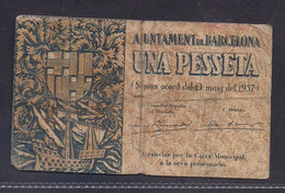 BILLETE DEL AYUNTAMIENTO DE BARCELONA DE 1 PESETA DE 1937 - 1-2 Peseten