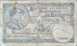 BELGIUM  1938 5 FRANCS BANKNOTE  F15 891505 - 5 Francos