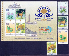 INDIA 2000 Indipex Asiana International Philatelic Exhibition Flora Fauna 4v SET + Miniature Sheet MNH, P.O Fresh & Fine - Altri & Non Classificati