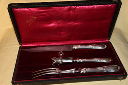 Trois Couverts De Service à Gigot - Métal Argenté, Dans Coffret - 1930 Environ, Auguste Le Roy à Caen - Argenterie