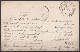 14-18 CP FRANCISE MILITAIRE Obl. PMB 12 V II 1917 DE GRANDE SYNTHE ( Nord France ) Vers GARDE CHAMPÊTRE à VEURNE - Unbesetzte Zone