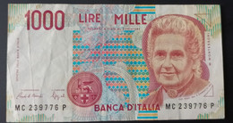 BILLETE DE ITALIA DE 1000 LIRAS DEL AÑO 1990  M. MONTESSORI SERIE MC  (BANKNOTE) - 1000 Lire