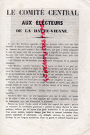 87-LIMOGES-LETTRE POLITIQUE COMITE CENTRAL AUX ELECTEURS HAUTE VIENNE-PETINAUD CHAMPAGNAC-EMILE POUYAT-BARDINET-BARBOU - Documenti Storici