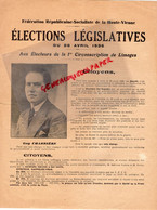 87-LIMOGES-LETTRE POLITIQUE ELECTIONS LEGISLATIVES 1936-SOCIALISTE -SOCIALISME GUY CHARRIERE AVOCAT COUR APPEL- - Documenti Storici