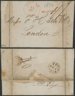 Précurseur - LAC Datée De Antwerpen (1834) + Cachet Dateur Et Griffe Linéaire Rouge FCO OSTENDE > London - 1830-1849 (Belgio Indipendente)