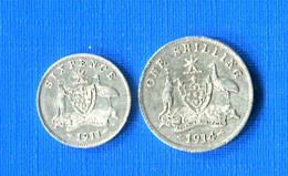 Australie  2  Pieces  Arg  1911 +1914 - Non Classificati