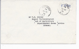 16445) Canada Cover Brief Lettre 1956 Closed BC British Columbia Postmark Cancel Free - Covers & Documents