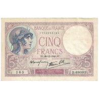 France, 5 Francs, D.68083, TTB, Fayette:4.18, KM:83 - 5 F 1917-1940 ''Violet''