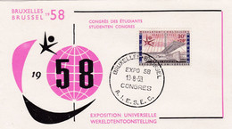 Enveloppe FDC 1047 Bruxelles 58 Exposition Universelle Congrès Des étudiants - 1951-1960
