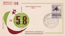 Enveloppe FDC 1025 Bruxelles 58 Exposition Universelle Congrès Philatélique Européen Préos - 1951-1960