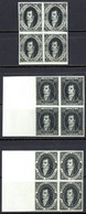 Argentina Sc# 8-10 PROOF Blocks/4 RARE 1864-1867 5c-15c Black Imperf Rivadavia - Neufs