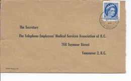 16471) Canada Cover Brief Lettre 1957 Closed BC British Columbia Post Office Postmark Cancel - Storia Postale