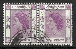 HONG KONG....QUEEN ELIZABETH II....(1952-22..)...." 1954..".......10c X PAIR......CDS.......VFU... - Usati