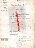 87- LIMOGES- 75-PARIS-MINISTERE GUERRE ETAT MAJOR GENERAL-LETTRE AVIS MOBILISATION PRUDHOMME LIEUTENANT INFANTERIE 1884 - Documenti Storici