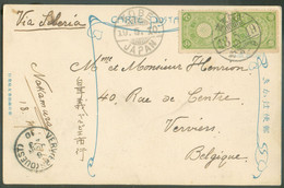 N°97(2) - 2s. Vert (pair) Obl. Dc 18.5.19 Sur C.P. (The Gurden In COM EX. NAGOYA) Vers Verviers (BE), Via KOBE 19.6.10 E - Lettres & Documents