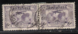 AUSTRALIA Scott # C2 Used Pair - Plane Over Globe - Hinge Remnant On Front - Gebruikt