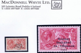 Ireland 1922 Dollard Rialtas 4-line Overprint On "Seahorse" 5/-, Variety "Overprint Misplaced To Foot" Fresh Mint Hinged - Neufs