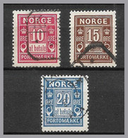 NORWAY - Postage Due 10o, 15o & 20o 1889 Issue Used - Sc J3, J4 & J5 - Usados