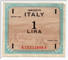 ITALY,ALLIED MILITARY CURRENCY,1 LIRE,1943,P.M10,VF - Allied Occupation WWII