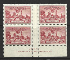 Australia 1936 2d South Australia Centenary Ash Imprint Block Of 4 MNH / MLH - Mint Stamps