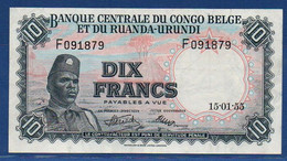 BELGIAN CONGO - P.30a - 10 Francs 15.01.1955 XF, Serie F091879 - Bank Belg. Kongo