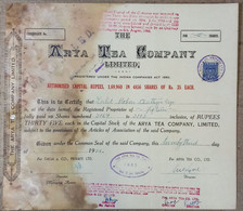 INDIA 1956 THE ARYA TEA COMPANY LIMITED, TEA GARDEN, TEA ESTATE.....SHARE CERTIFICATE - Landwirtschaft