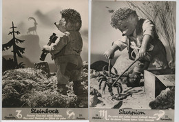 2 Cartes - Mecki -Karte Skorpion - Steinbock - Mecki