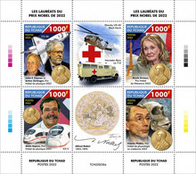 Tchad 2022, Nobel Prize 2022, Space, Helicopter, Ambulance, Red Cross, Train, Fossil, 4val In BF - Fossilien