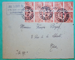 N°547 MERCURE BLOC DE 10 UTILISATION TARDIVE LANDERNEAU FINISTERE POUR NICE ALPES MARITIMES 1946 LETTRE COVER FRANCE - 1938-42 Mercure