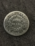 DEMI FRANC ARGENT 1808 A PARIS NAPOLEON TETE LAUREE FRANCE / SILVER - 1/2 Franc