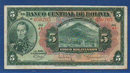 BOLIVIA - P.120a4 – 5 Bolivianos L.1928 AVF, Serie J5 056205 - Bolivia