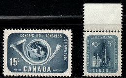1727 - CANADA - 1957 - SC#: 371, 372 - MNH - UPU CONGRESS OTTAWA - Unused Stamps