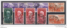 ETIOPIA:  1936  VITTORIO  EMAN. III°  -  9  VAL. RIPETUTI  US. -  SASS. 2//6 - Ethiopië