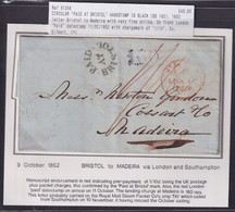 Paid At Bristol 1852 Cover To Madeira, London Transit Marking - ...-1840 Precursores