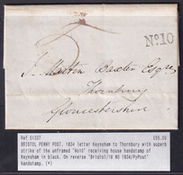 Bristol Penny Post 1834 Folded Letter From Keynsham To Thornbury, Unframed No 10 - ...-1840 Precursores