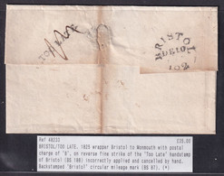 Bristol 1825 Folded Wrapper To Monmouth With Too Late Handstamps - ...-1840 Precursores