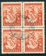 SLOVAKIA 1939 Costumes 5 Ks Perforated 10 Block Of 4 Used  Michel 45B - Used Stamps