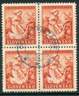 SLOVAKIA 1939 Costumes 5 Ks Perforated 10 Block Of 4 Used  Michel 45B - Gebruikt