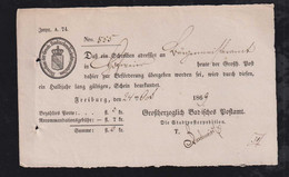Baden 1869 Einschreiben Einlieferungsschein FREIBURG - Covers & Documents