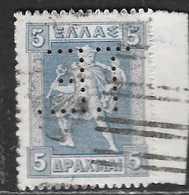GREECE 1913-27 Perfin T E In Hermes Lithographic Issue 5 Dr. Blue Vl. 243 - Usati