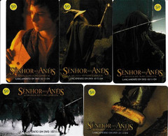 SERIE COMPLETA DE BRASIL DE 5 TARJETAS DE EL SEÑOR DE LOS ANILLOS (LORD OF THE RINGS) TELEFONICA - Kino