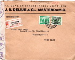 64102 - Niederland - 1942 - 25c Aufdruck MiF A R-Bf M Dt Zensur AMSTERDAM -> WIEN - Lettres & Documents
